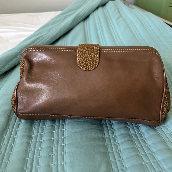 BORBONESE Clutch Suede Leather Brown Gold - Picture 2 of 11